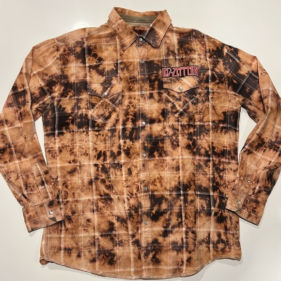 🔥 Upcycled LED ZEPPELIN Band Shirt XXL | Bleached Plaid Grunge Flannel Vibes - Picture 2 of 8
